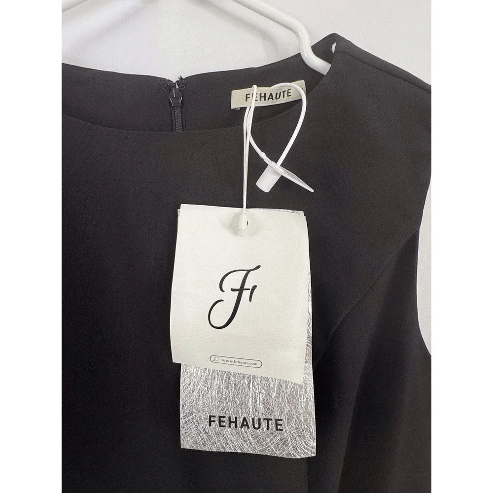FEHAUTE‎ Black Sleeveless Midi Dress Size 2 NWT Ruffle Hem Cocktail Party